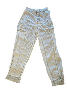 Urban Outfitters Olive Acid Wash Seam Panel Pants Size 2 Grey Tan Snap Cuff Y2K